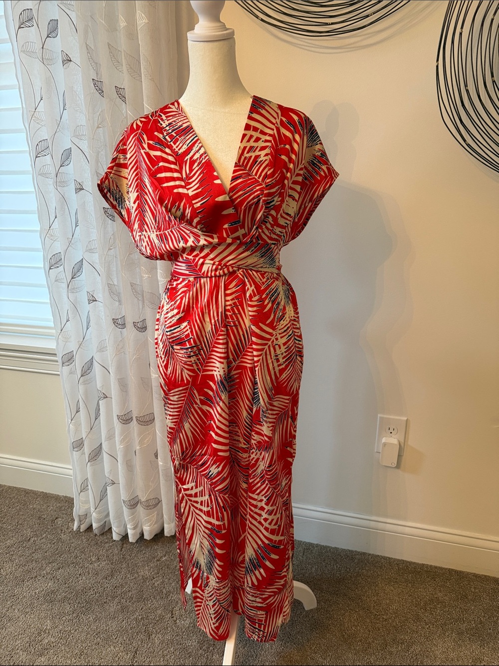 Cupshe Red, Cream & Blue Tropical Print Maxi Dress